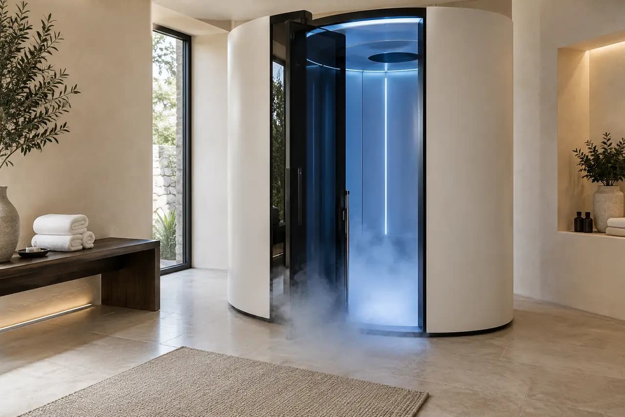 Illustrative enclosed cryotherapy chamber