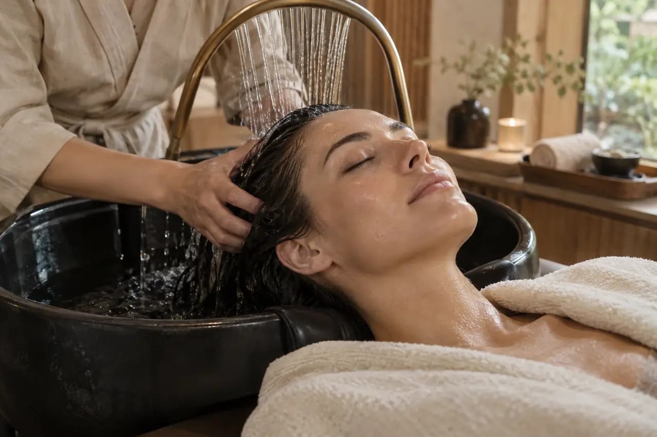 Illustrative Japanese head spa water ritual
